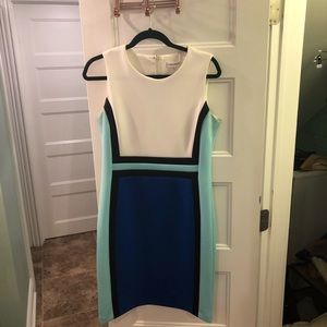 Blue colorblock scuba sheath dress from Calvin Klein. Size 12